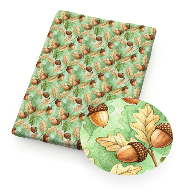 Fall Leaves Acorns Printed Fabric FeeFiFauxLeather