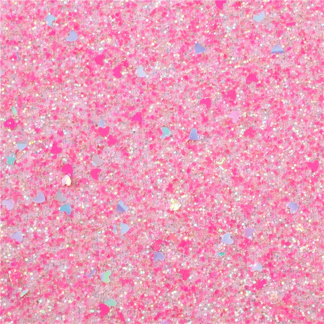 Pink Chunky Sequins Hearts Printed Fine Glitter Sheet