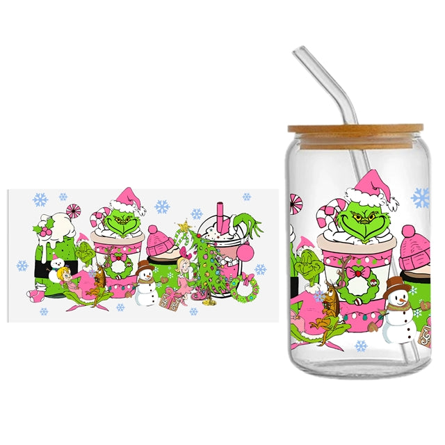 The Grinch Christmas UV DTF Glass Can Wrap