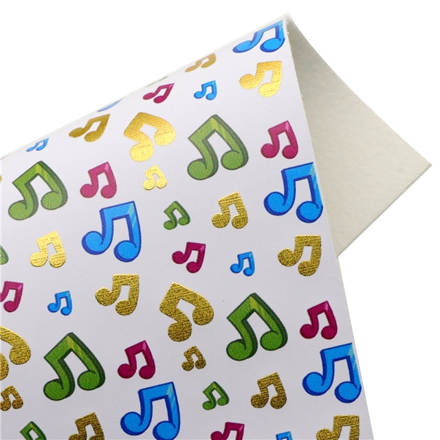 Music Notes Gold Foil Printed Faux Leather Sheet FeeFiFauxLeather