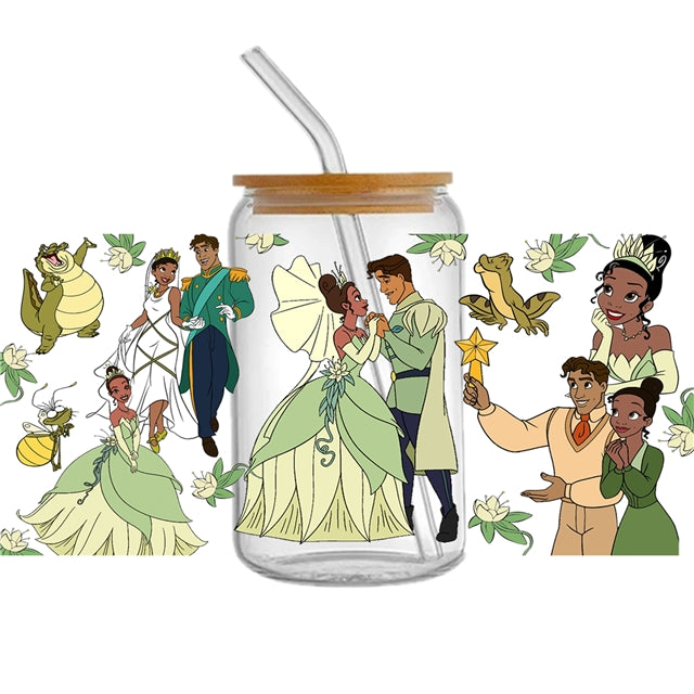 Tiana Princess and The Frog UV DTF Glass Can Wrap for 16 oz Libbey Glass, Permanent and Ready to Apply, UV dtf Cup Wrap ready to ship, Glass Can Wrap