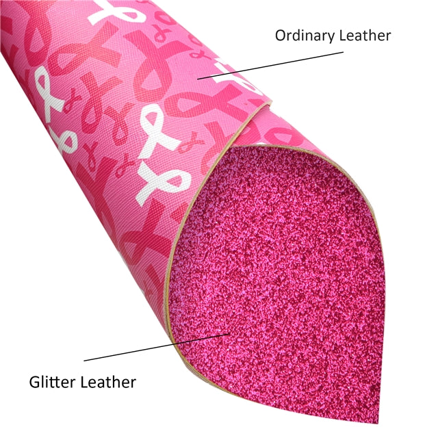 Breast Cancer Awareness Glitter Double Pattern Faux Leather Sheet FeeFiFauxLeather
