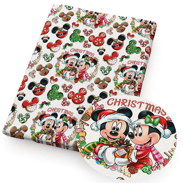 Mouse Christmas Printed Faux Leather Sheet Litchi has a pebble like feel with bright colors