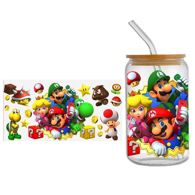 Super Mario UV DTF Glass Can Wrap FeeFiFauxLeather