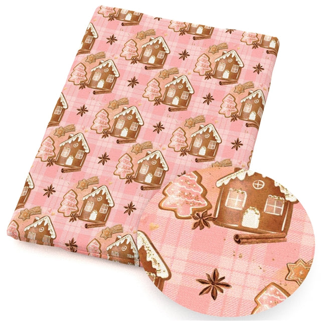 Gingerbread House Christmas  Printed Fabric FeeFiFauxLeather