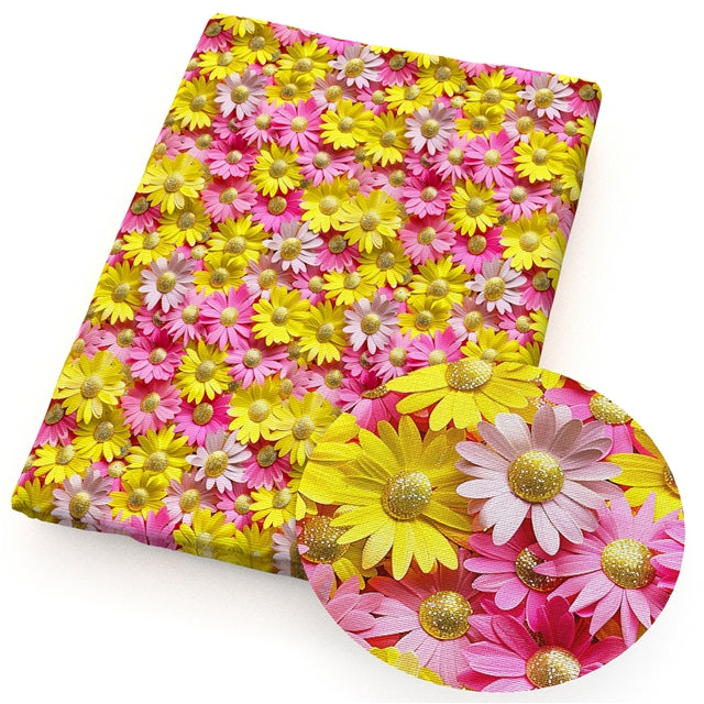 Daisies Daisy Flowers Floral Textured Liverpool/ Bullet Fabric with a textured feel