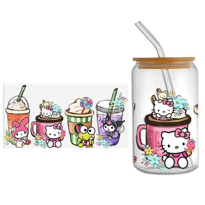 Cute Cat UV DTF Glass Can Wrap for 16 oz Libbey Glass, Permanent and Ready to Apply, UV dtf Cup Wrap ready to ship, Glass Can Wrap