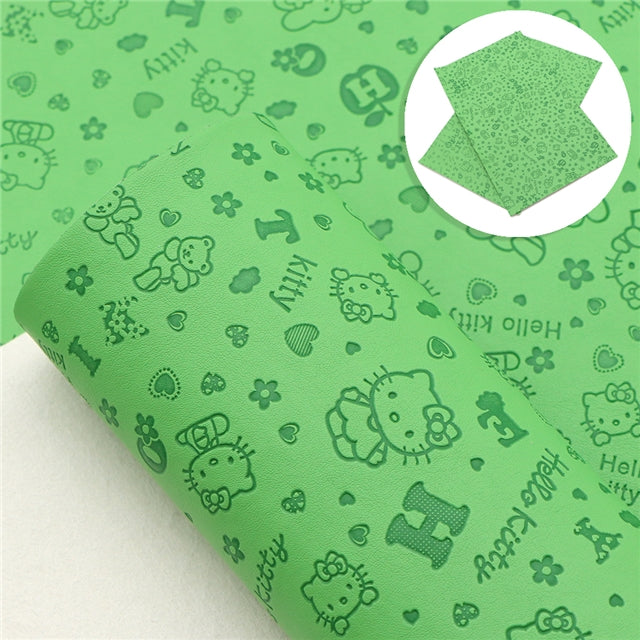 Cat Printed Faux Leather Sheet Litchi has a pebble like feel with bright colors FeeFiFauxLeather