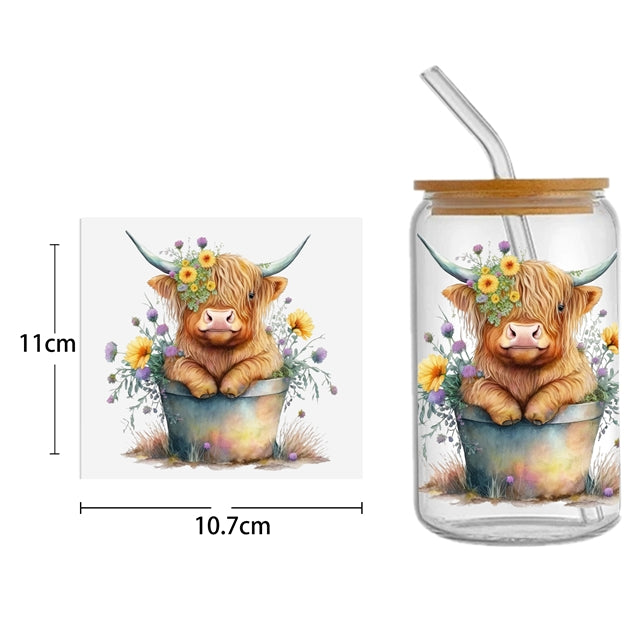 Cow Llama  and Cat UV DTF Glass Can Wrap for 16 oz Libbey Glass, Permanent and Ready to Apply, UV dtf Cup Wrap ready to ship, Glass Can Wrap