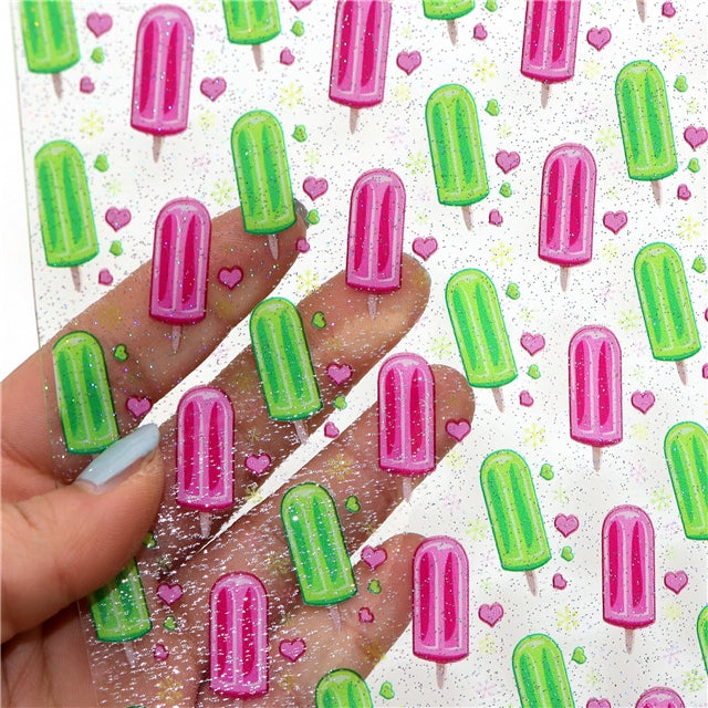 Popsicles Ice Cream Printed See Through Transparent Sheet FeeFiFauxLeather