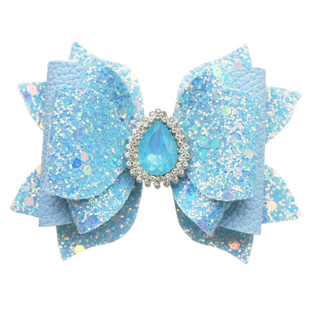 Blue bow with Rhinestone  Centerpiece Printed Faux Leather Pre-Cut Bow