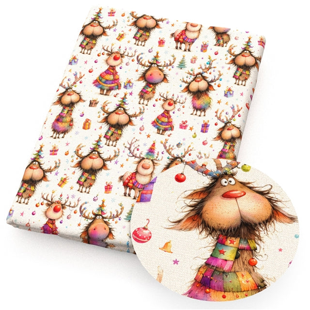 Reindeer Christmas Printed Faux Leather Sheet FeeFiFauxLeather