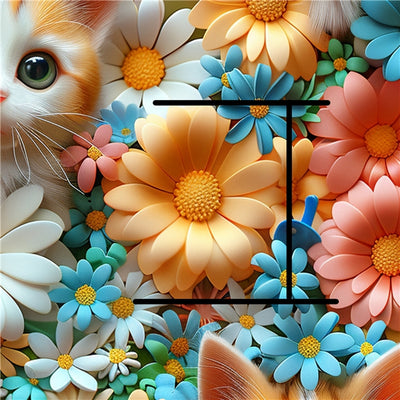 Cat and Flowers Printed Faux Leather Sheet Litchi has a pebble like feel with bright colors