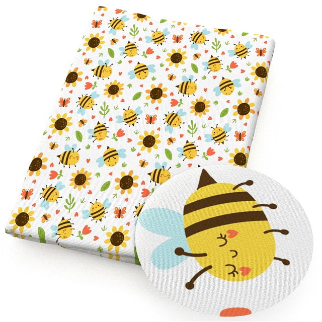 Bee Sunflower Printed Faux Leather Sheet