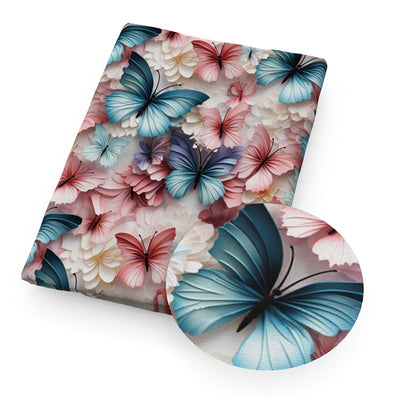Butterflies and Flowers Litchi Printed Faux Leather Sheet Litchi has a pebble like feel with bright colors