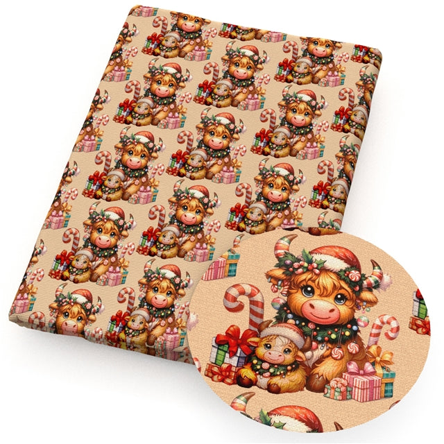 Cow Christmas Litchi Faux Leather Sheet