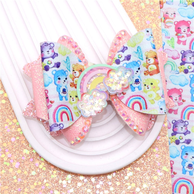 Care Bear Printed Faux Leather Pre-Cut Bow Includes Centerpiece