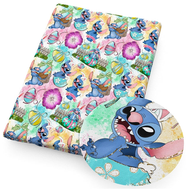 Blue Alien Floral Easter Printed Faux Leather Sheet