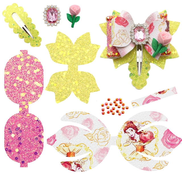 Princess Printed Faux Leather Pre-Cut Bow Clip Includes Centerpiece FeeFiFauxLeather