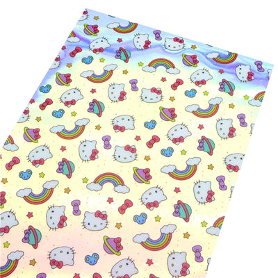 Cute Cat Holographic Printed Faux Leather Print Sheet