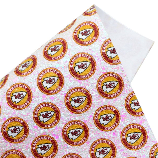 Chiefs Football Chunky Glitter Printed Faux Leather Sheet