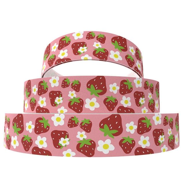 Strawberries Daisies 1 Yard Printed Grosgrain Ribbon 1 1/2 inch wide