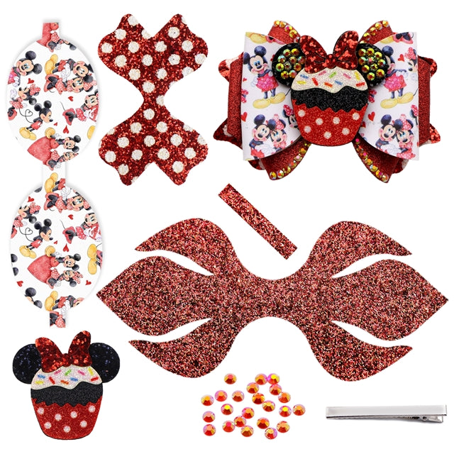 Mouse Printed Faux Leather Pre-Cut Bow