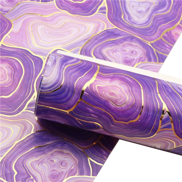 Purple Swirl Gold Foil Printed Faux Leather Sheet FeeFiFauxLeather