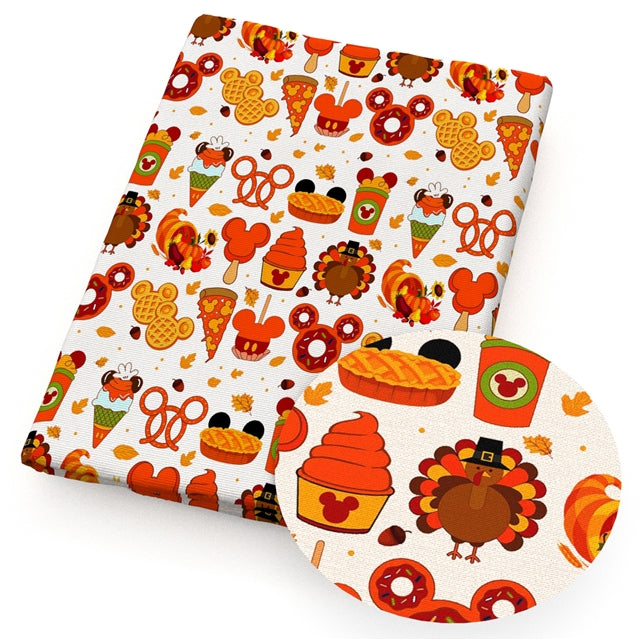 Fall Mouse Printed Faux Leather Sheet Litchi has a pebble like feel with bright colors