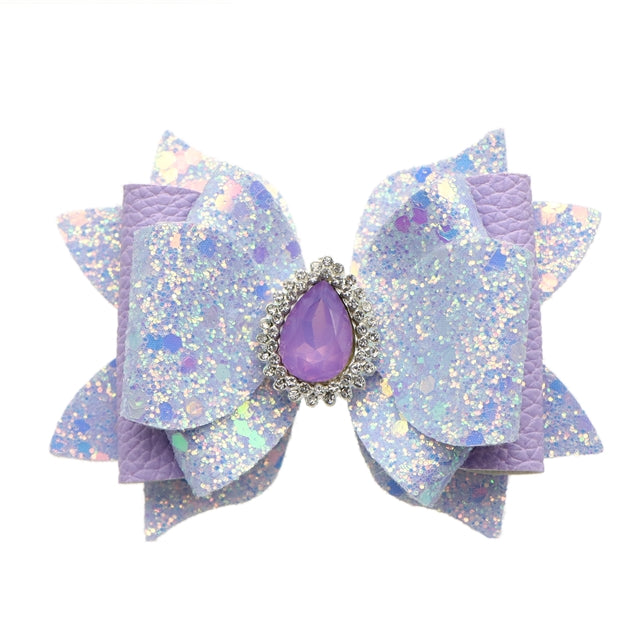 Purple bow with Rhinestone  Centerpiece Printed Faux Leather Pre-Cut Bow