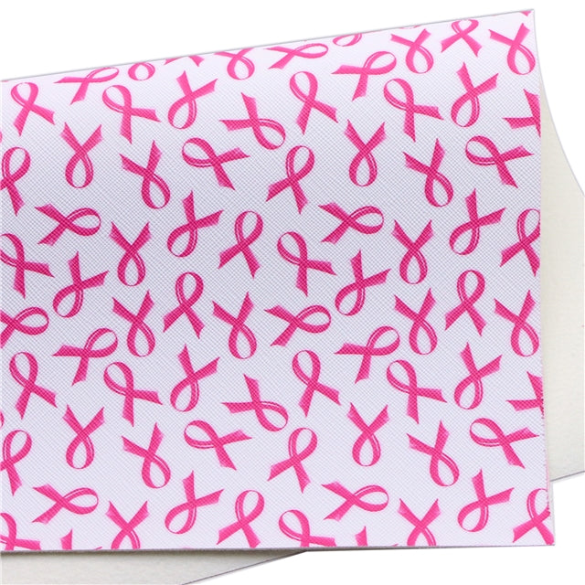 Breast Cancer Ribbon Litchi Printed Faux Leather Sheet