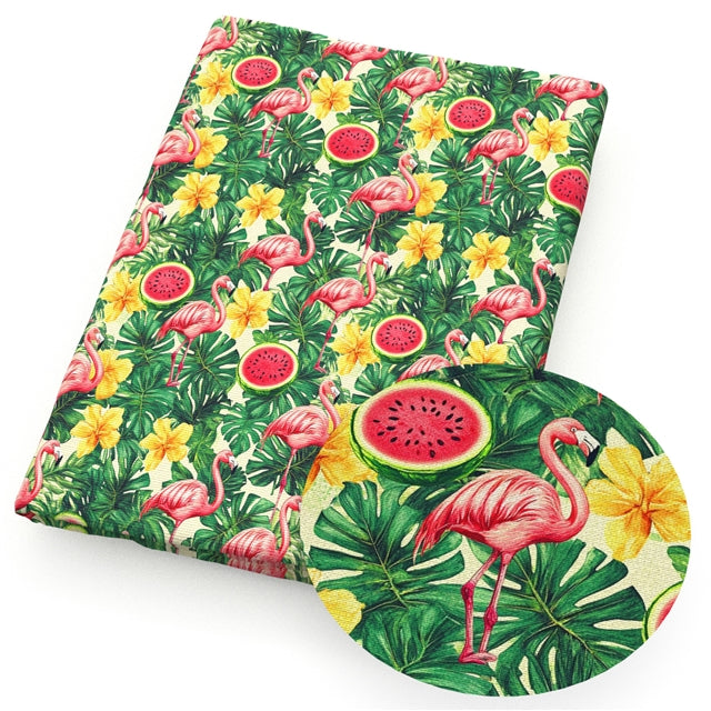 Flamingo Watermelon Smooth Faux Leather Sheet