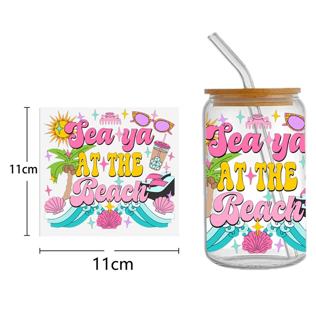 Birthday and Beach UV DTF Glass Can Wrap