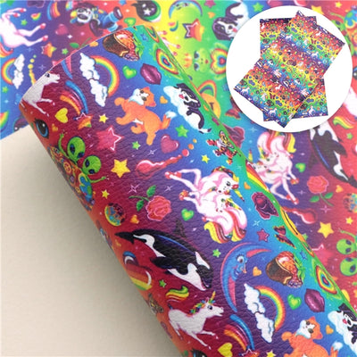 Lisa Frank Litchi Printed Faux Leather Sheet Litchi has a pebble like feel with bright colors