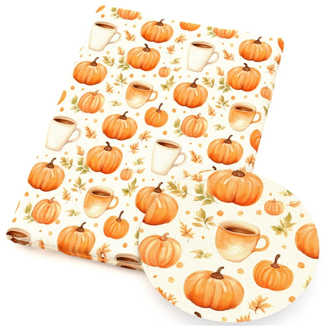 Fall Pumpkin  Bullet Printed Fabric FeeFiFauxLeather
