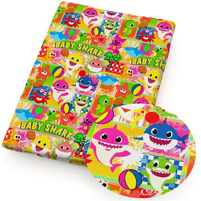 Baby Shark Litchi Printed Faux Leather Sheet Litchi has a pebble like feel with bright colors