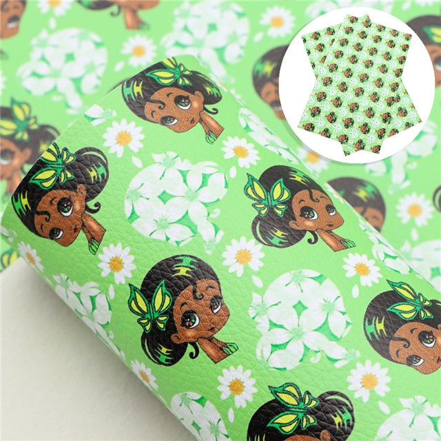 Tiana Princess & The Frog Litchi Printed Faux Leather Sheet Litchi has a pebble like feel with bright colors