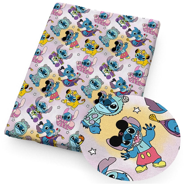 Blue Alien Printed Faux Leather Sheet Litchi has a pebble like feel with bright colors