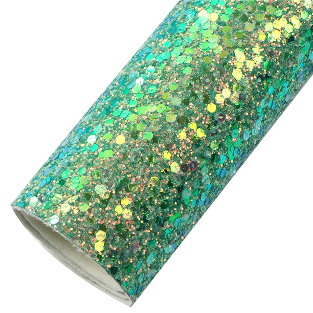 Holographic Chunky Glitter Printed Faux Leather