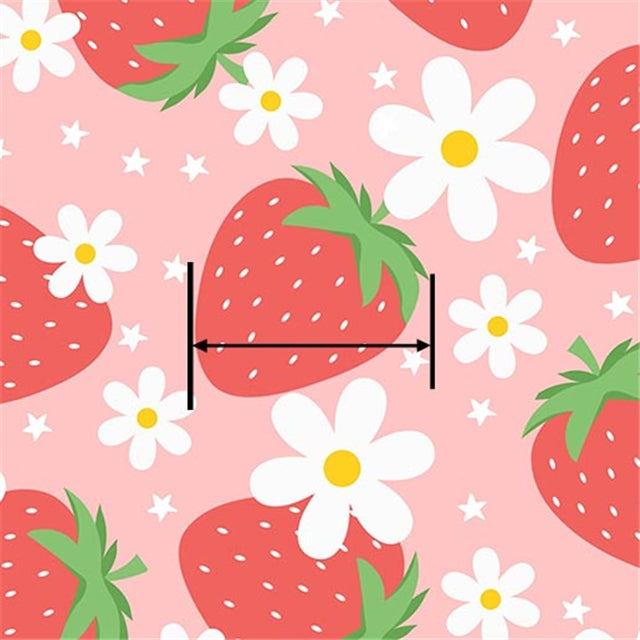 Strawberry Daisy Flower Strawberries Printed Faux Leather Sheet Litchi has a pebble like feel with bright colors