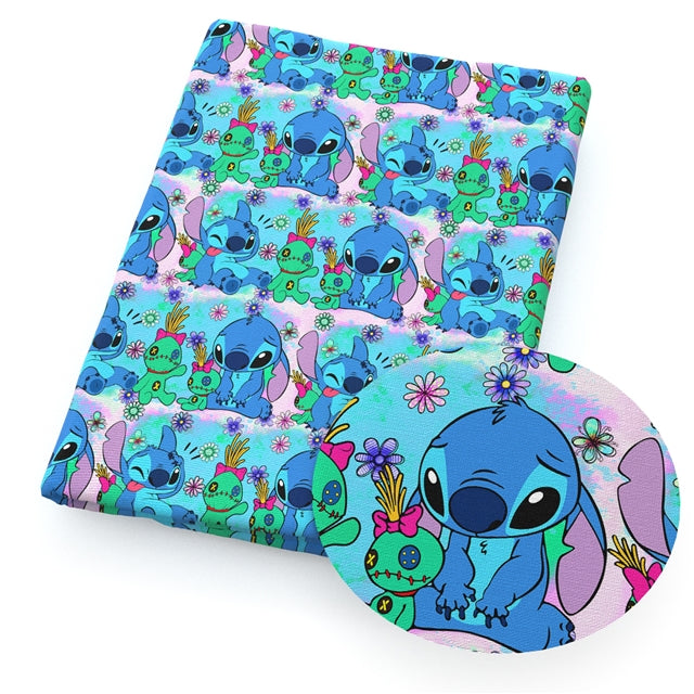 Blue Alien Printed Faux Leather Sheet Litchi has a pebble like feel with bright colors