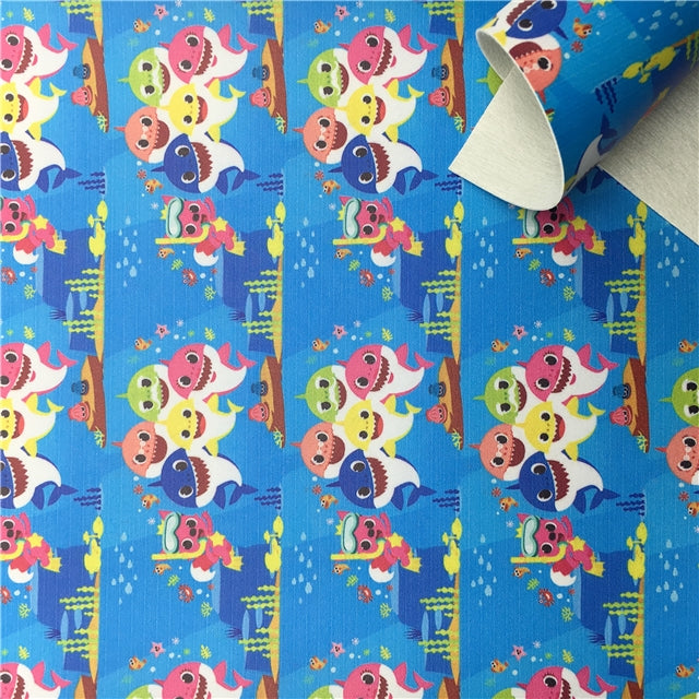 Baby Shark Litchi Printed Faux Leather Sheet Litchi has a pebble like feel with bright colors