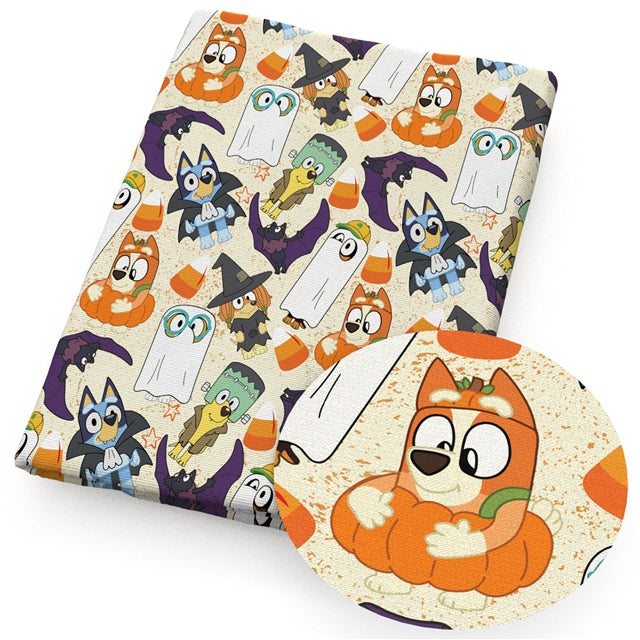 Blue Dog Halloween Printed Fabric