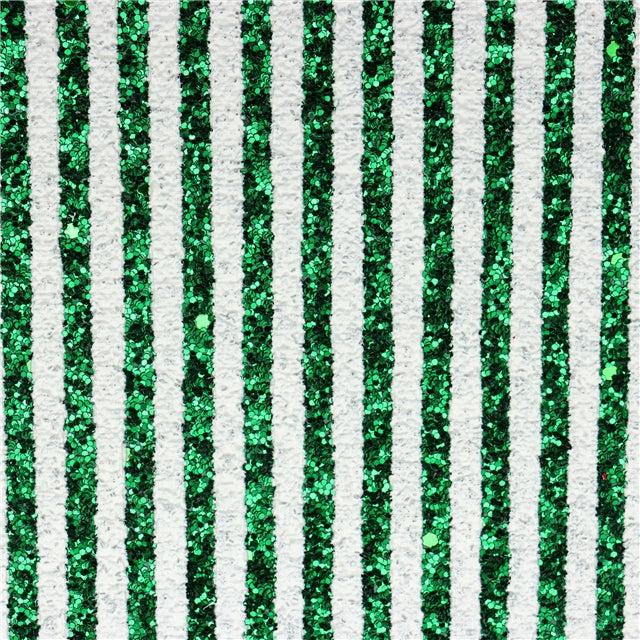 Green and White Stripes Chunky Glitter Christmas Candy Cane FeeFiFauxLeather