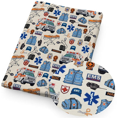 EMS Ambulance Litchi Printed Faux Leather Sheet Litchi has a pebble like feel with bright colors