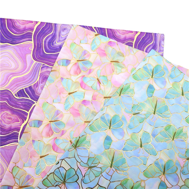 Purple Swirl Gold Foil Printed Faux Leather Sheet FeeFiFauxLeather