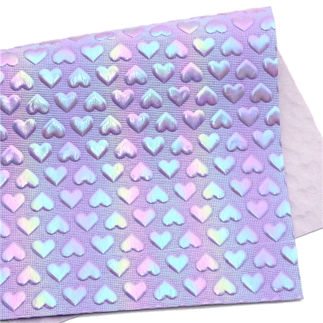 Holographic Heart Bump Texture  Glitter Printed Faux Leather FeeFiFauxLeather