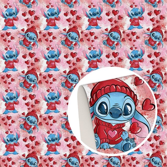 Blue Alien Valentine Print Smooth Faux Leather Sheet FeeFiFauxLeather