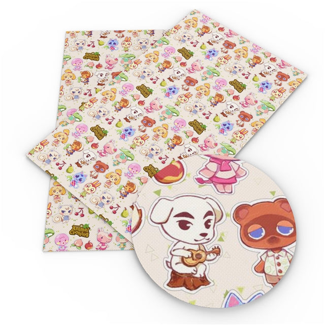 Animal Crossing Printed Faux Leather Sheet Litchi has a pebble like feel with bright colors