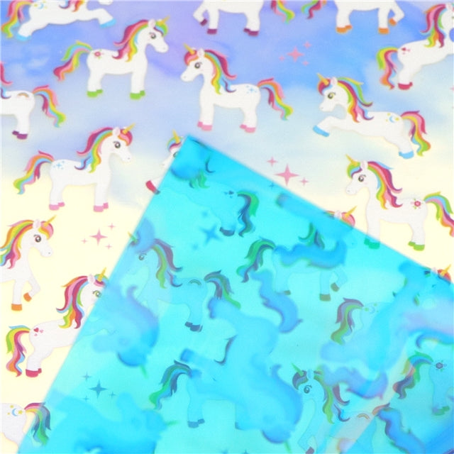 Unicorns Rainbow Holographic Printed Faux Leather Print Sheet